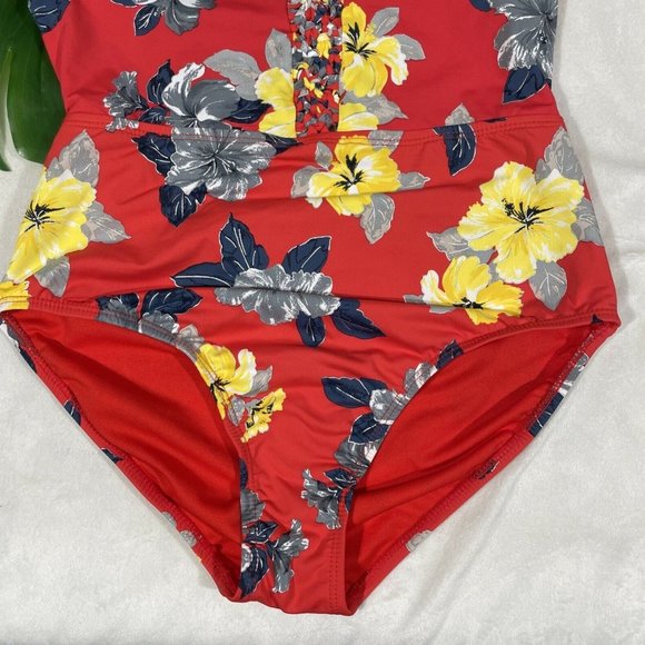 NWT $89 Ambrielle Hawaiian Floral One Piece Swimsuit in‎ Red [SZ Medium ] #3902 - Picture 9 of 12
